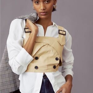 Eva Franco Trench Button Blouse Vest Top in Tan